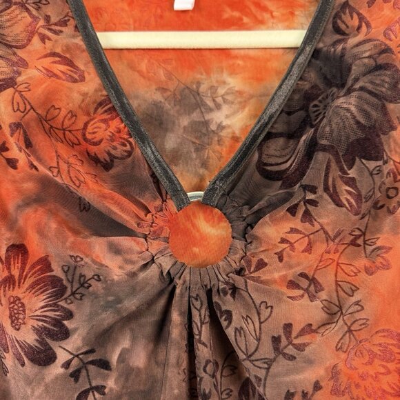 Sami + Jo Velvet Burnout Top M Orange Floral Handkerchief Fall Fairy Grunge - Picture 3 of 10